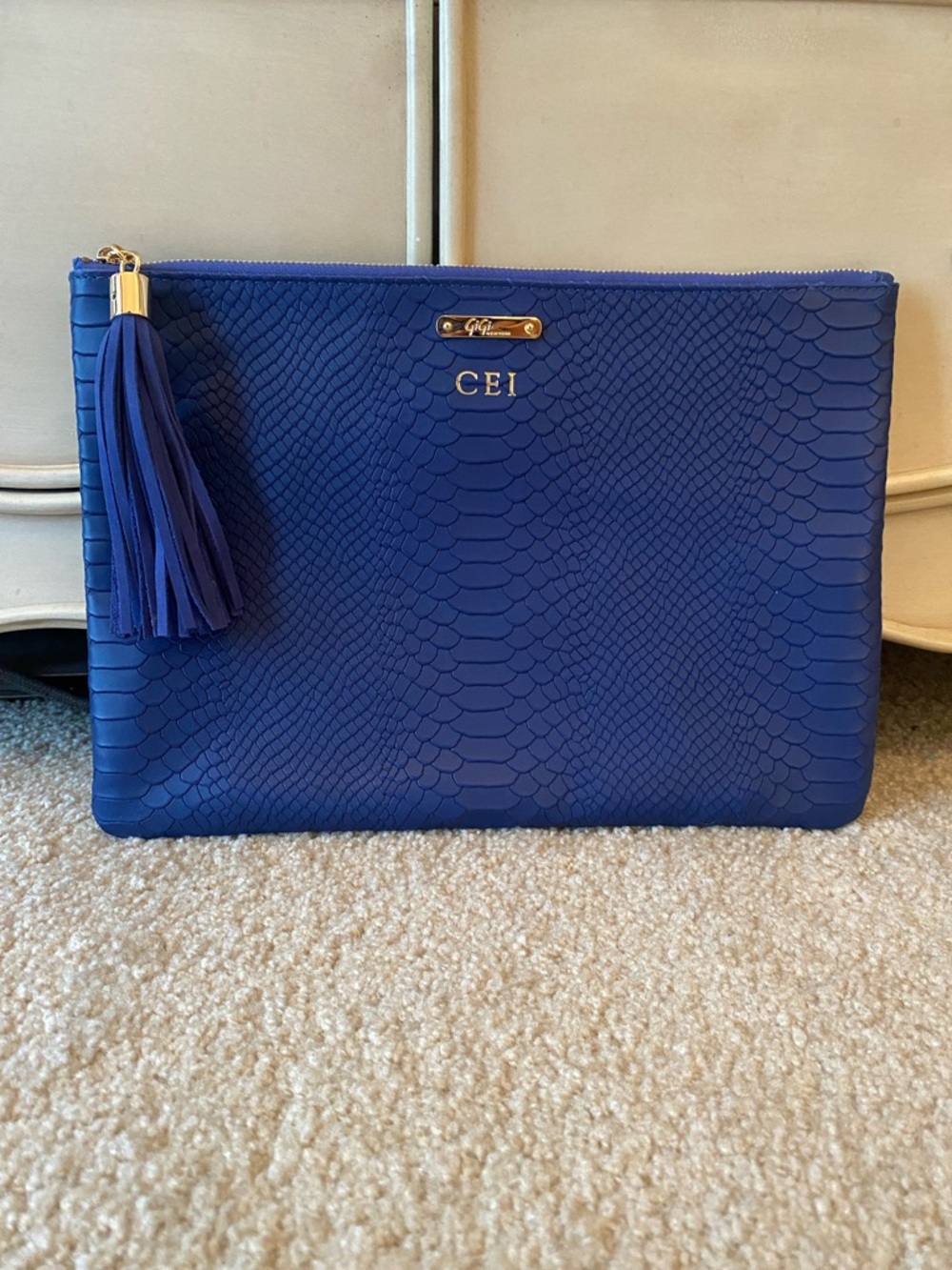 Royal Blue Textured Tassel Clutch